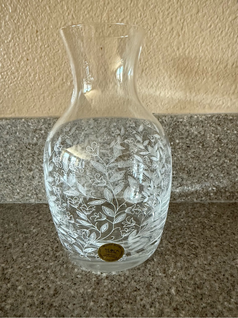 Block Crystal Floral Etched Vase - 8”
